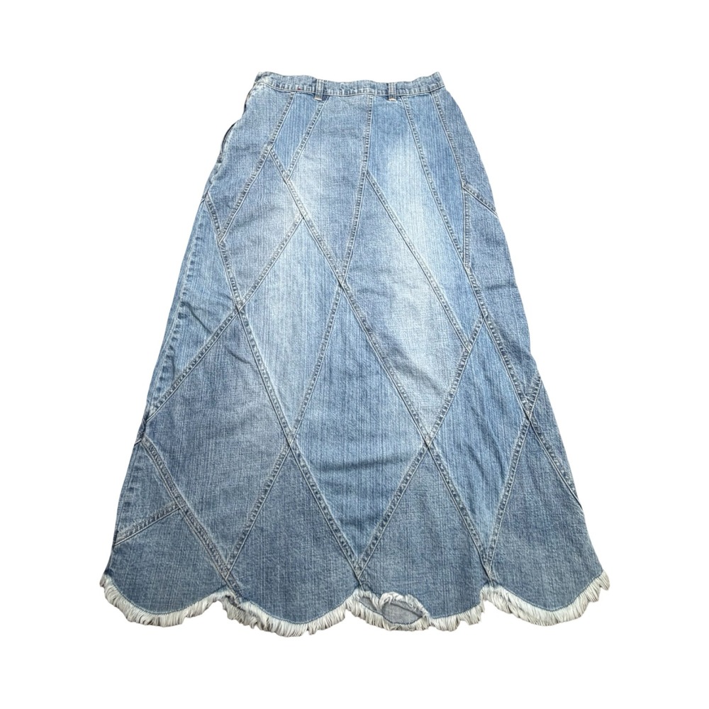 Gloria Vanderbilt Denim Skirt Womens 28x34 Blue Patchwork Cotton Boho Vintage